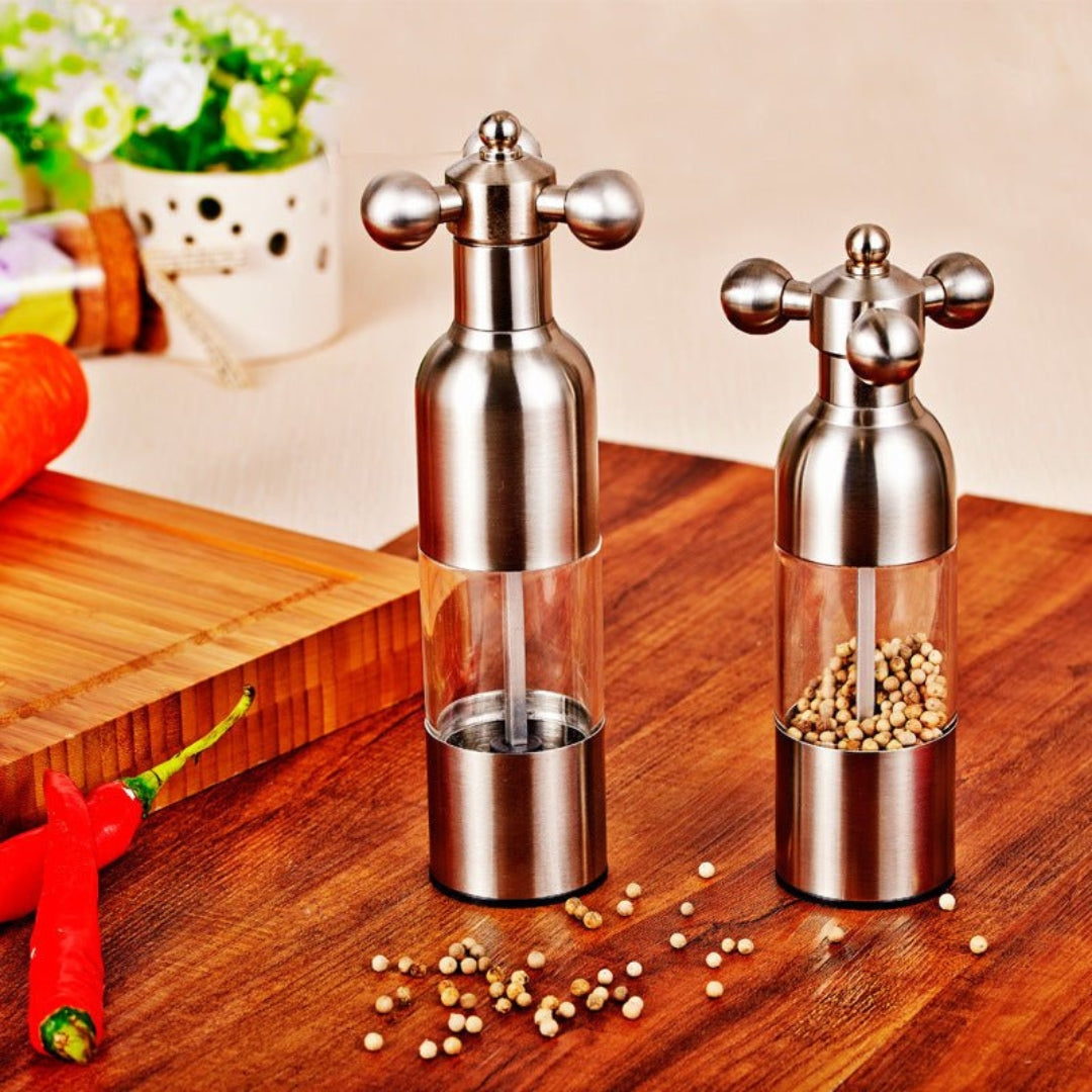 Rustic Wooden Salt and Pepper Mills with Exposed Mechanism