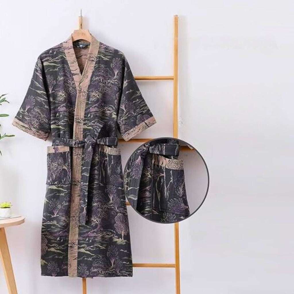 Modern Kimono Robe for Comfortable Home Lounge Wear Style Brown