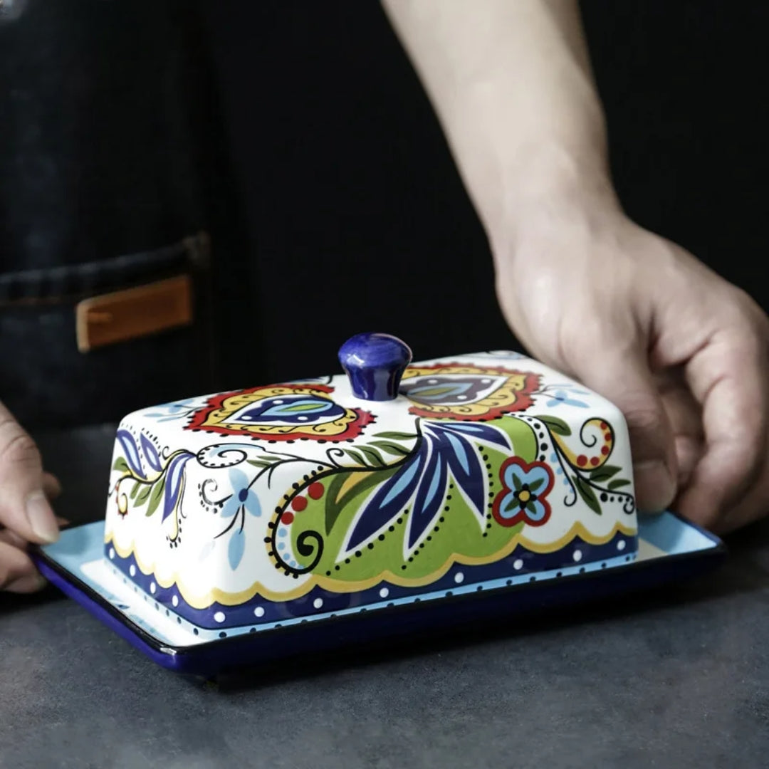 Elegant Hand Painted Italian Butter Dish for Table Use Dining