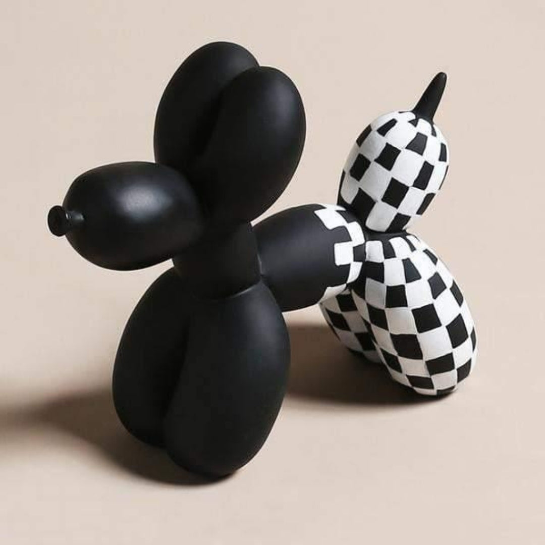Balloon Dog Figurine for Modern Playful Home Decor Interior Checked Black