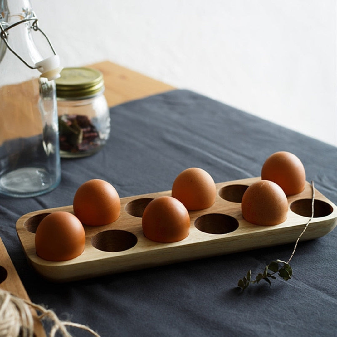 Artisan Wooden Egg Holder for Chic Kitchen Counter Storage