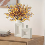 Elegant White Ceramic Vase Set with Geometric Boho Design White