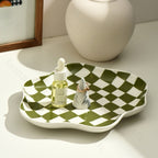 Contemporary Checkered Ceramic Storage Tray | Modern Living Green