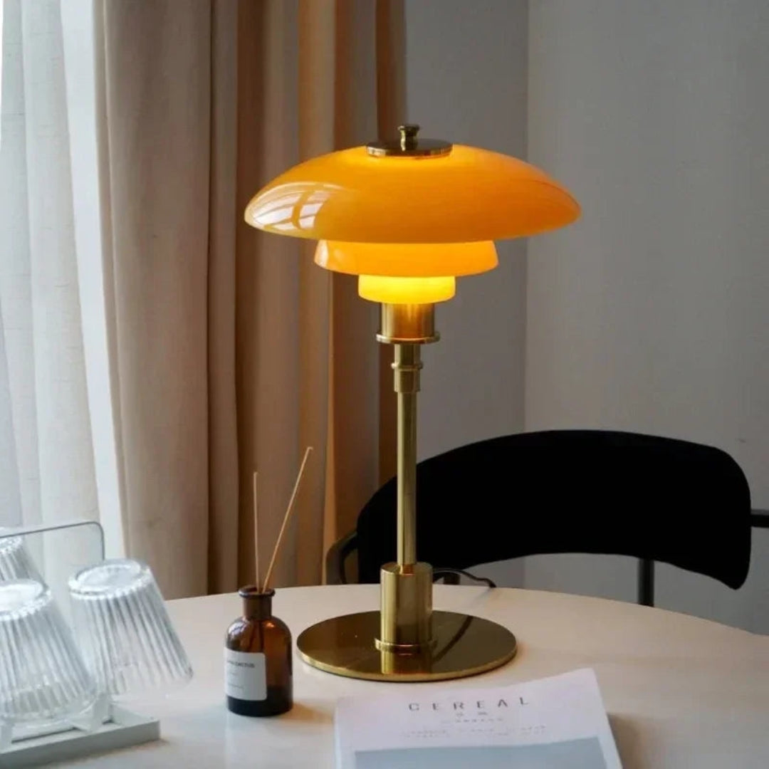 Elegant Glass Table Lamp LED Light | Tabletop Accent Piece Gold