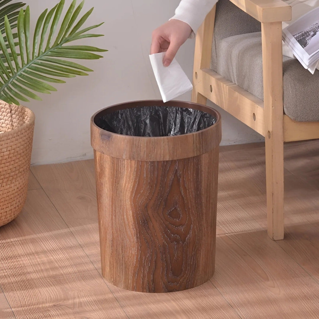 Nordic Style Wood Garbage Bin | Minimal Home Waste Use Brown