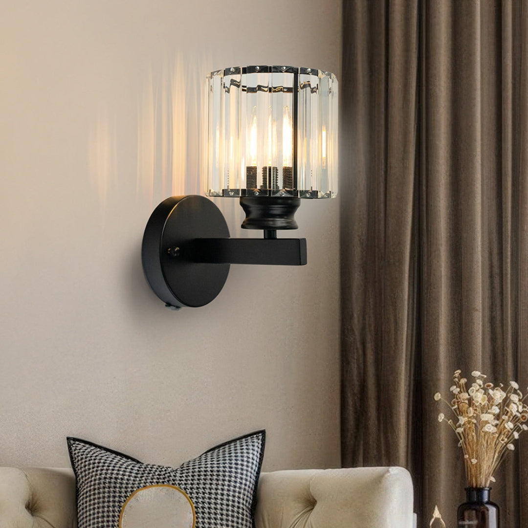 Elegant Crystal Wall Light Fixture | Round or Square Design Black Round D15*H24cm