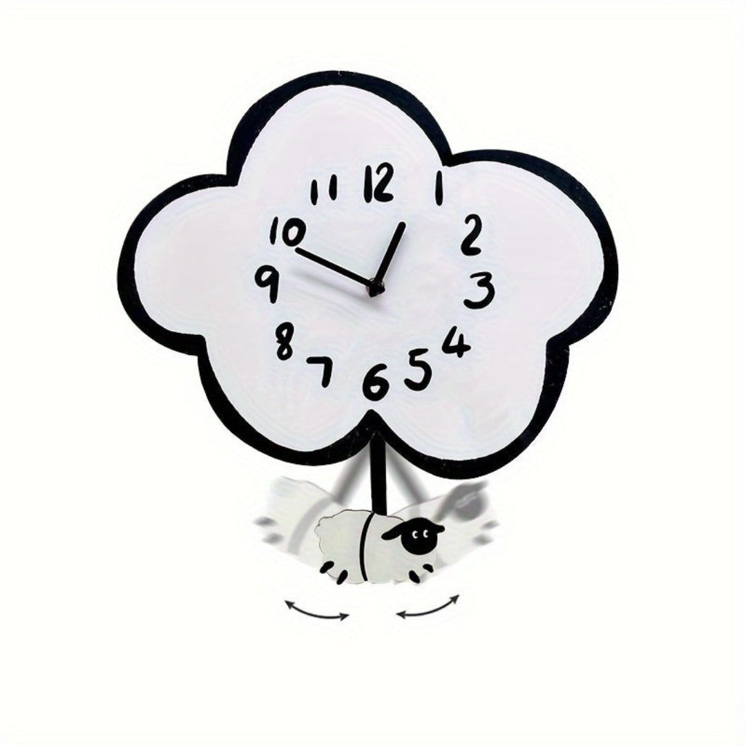 Whimsical Cartoon Wall Clock with Swinging Sheep | Fun Decor