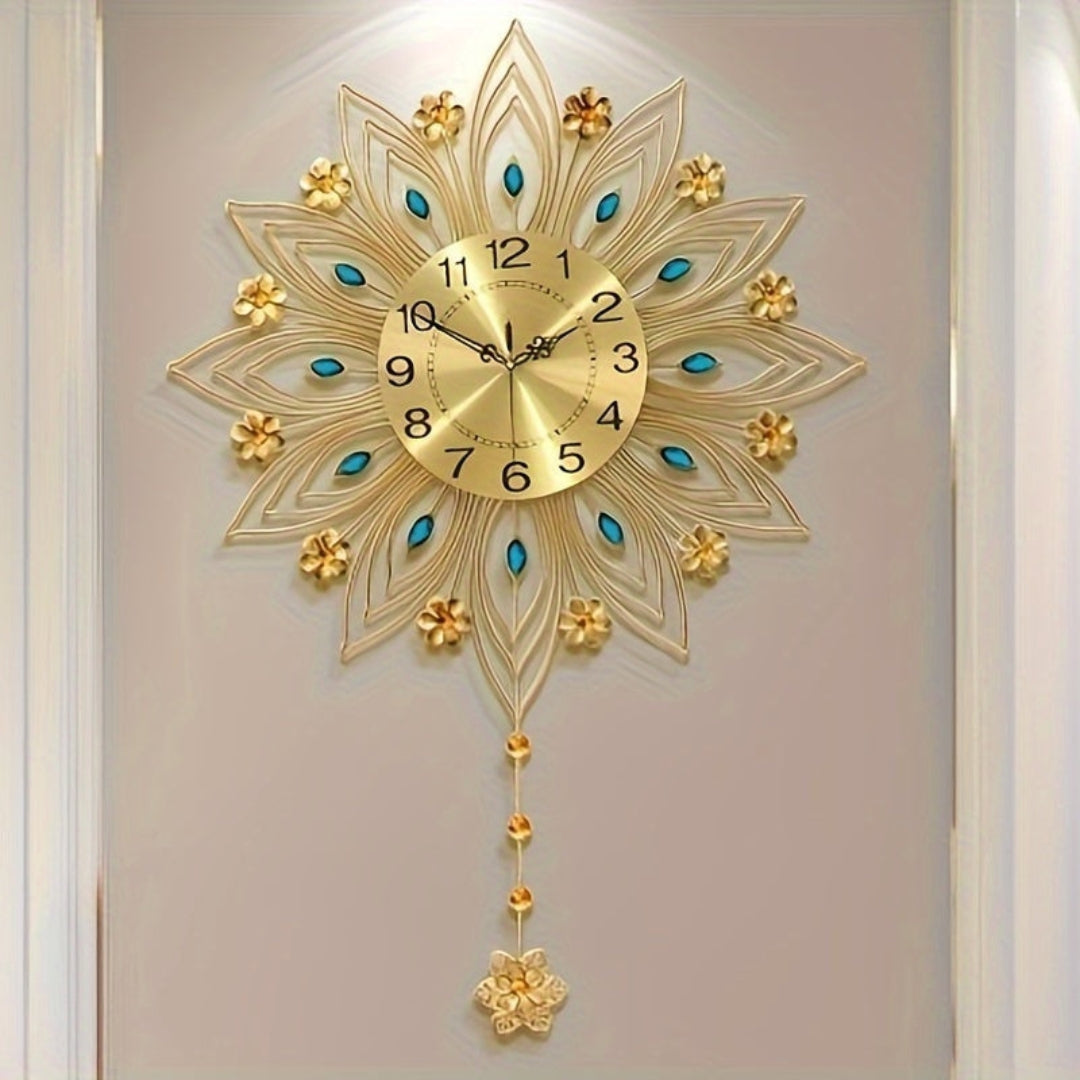 Opulent Floral Wall Clock with Gold Accents for Living Space Gold