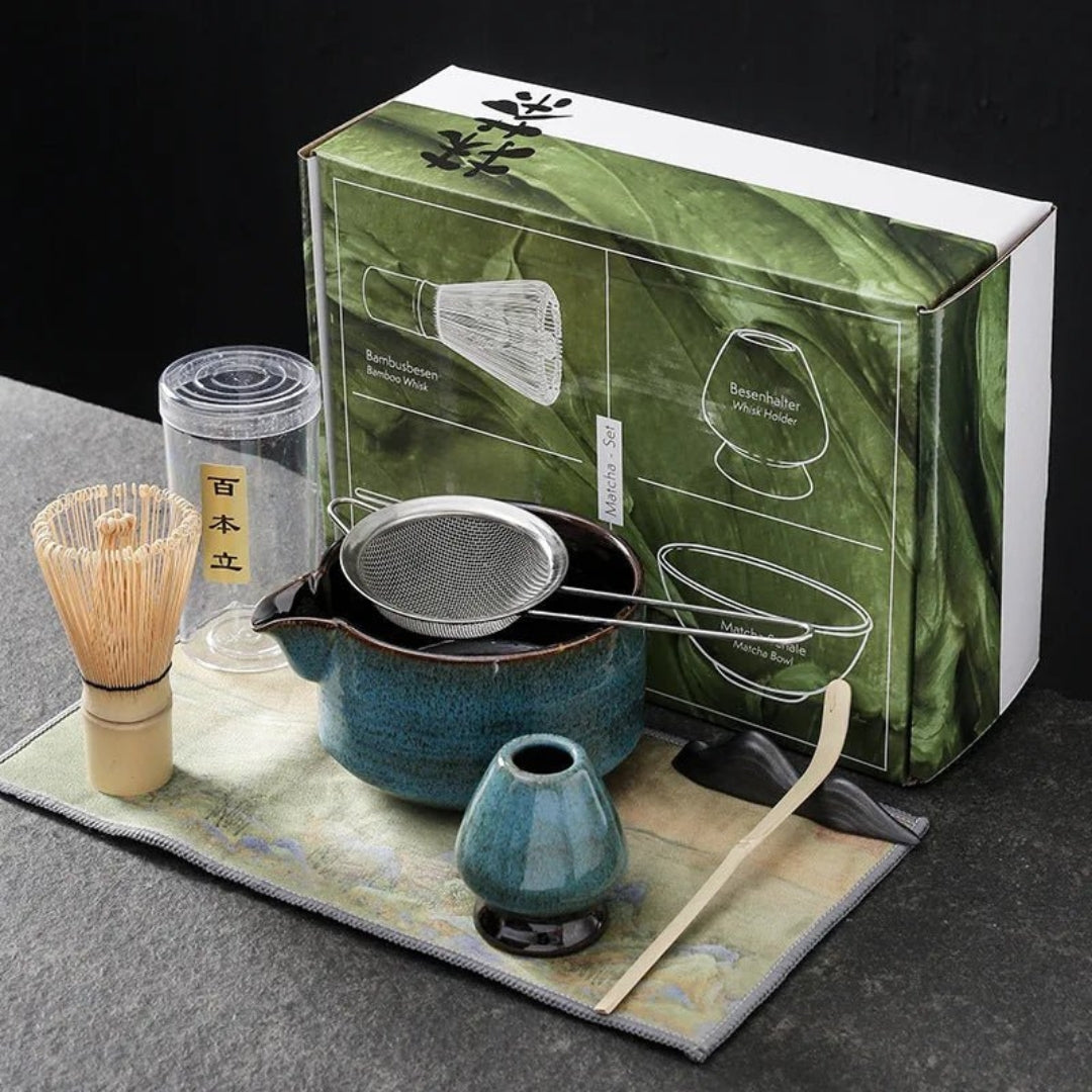 Authentic 7 Piece Japanese Matcha Set | Ceremonial Tea Blue set
