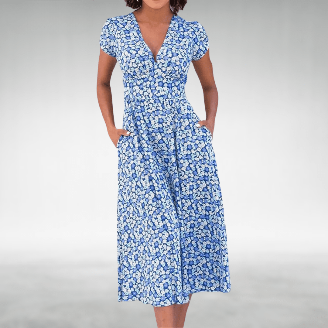 Women’s Elegant Floral Summer Dress – Relaxed Summer Dress Blue