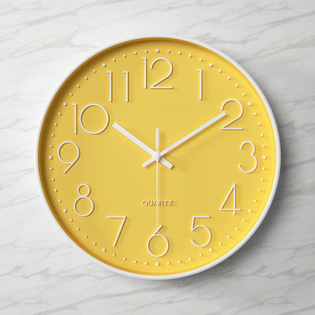 Contemporary Large Clear Glass Wall Clock with Silent Design Yellow
