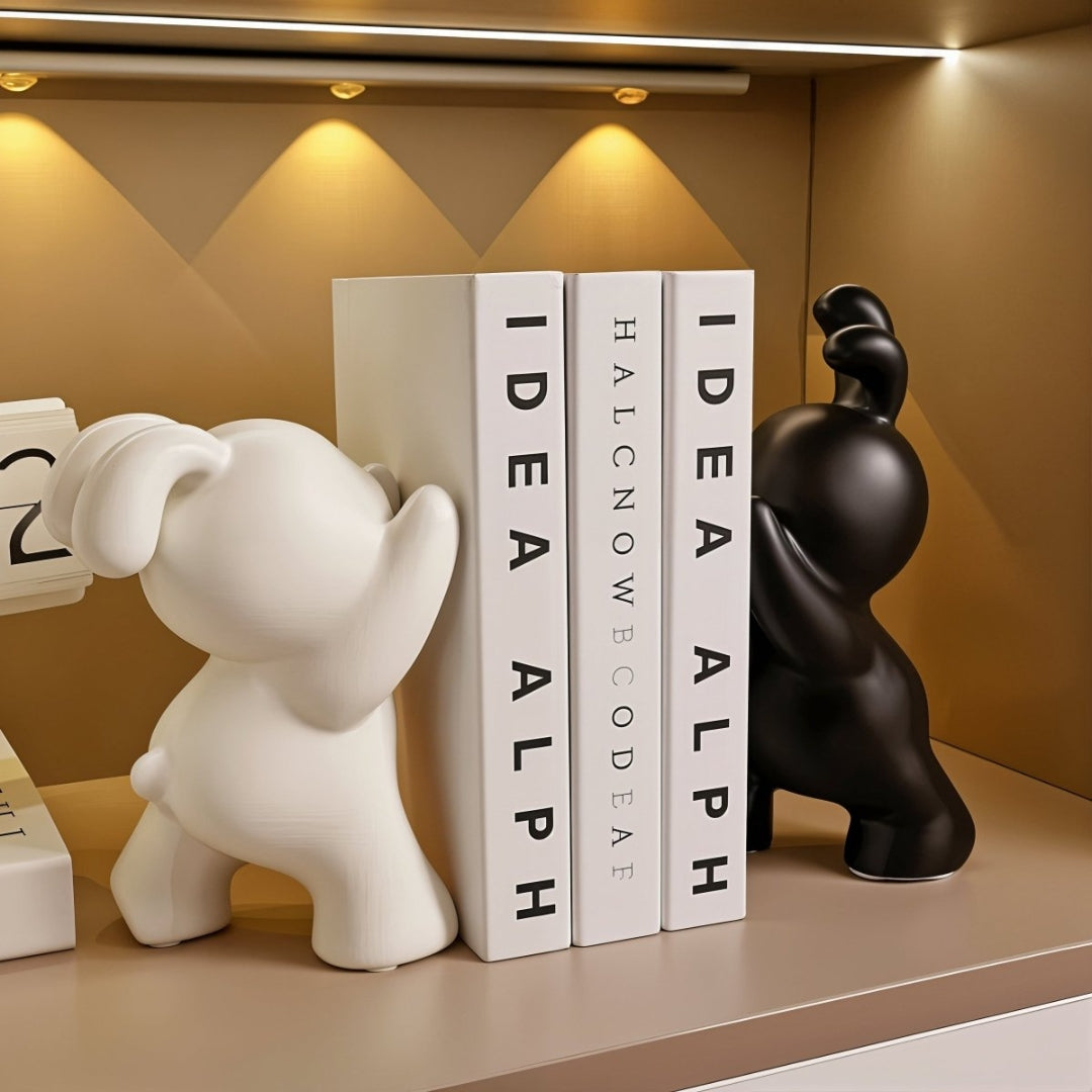 Playful Rabbit Bookends Set as a Stylish Shelf Accent Decor