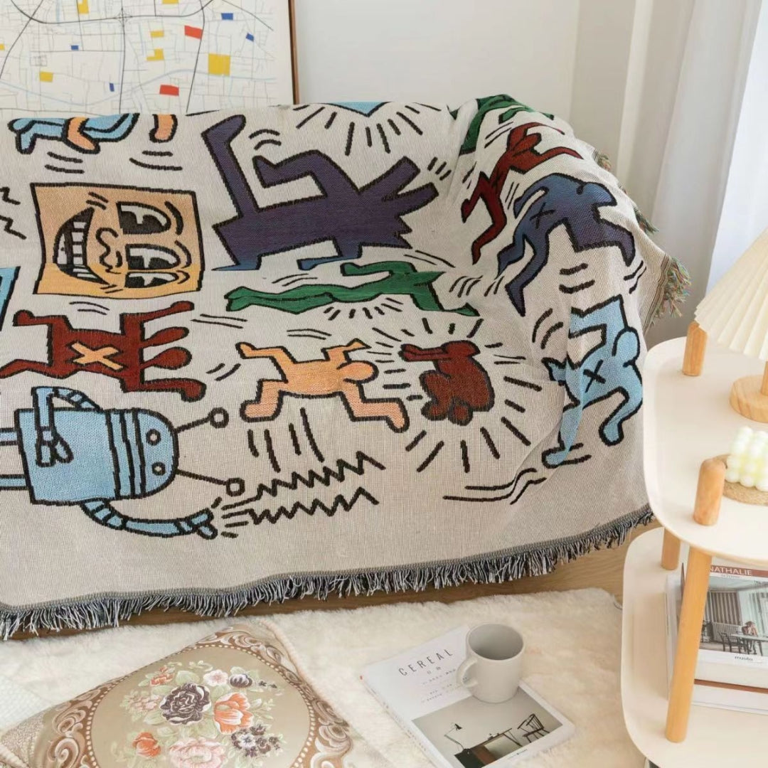 Iconic Keith Haring Jigsaw Throw Blanket for Interior Decor