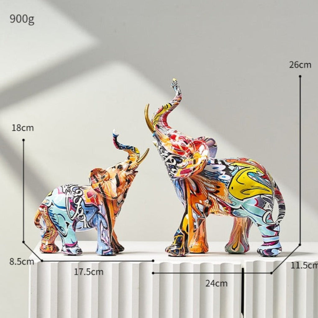 Artistic Elephant Sculpture with Nordic Inspired Home Decor Graffiti Set (1 Large 1 Medium)