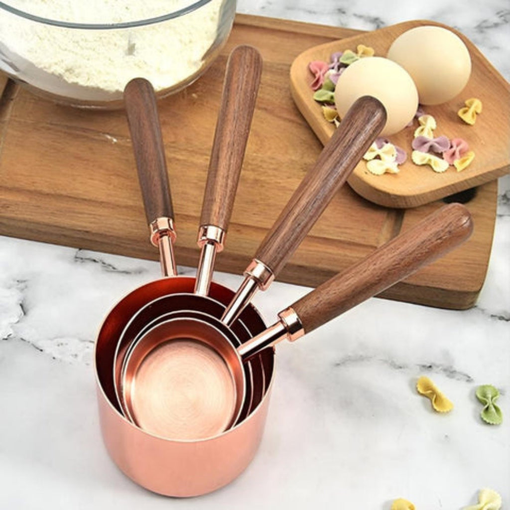 Premium Measuring Cups & Spoons | Steel Set with Wood Handle