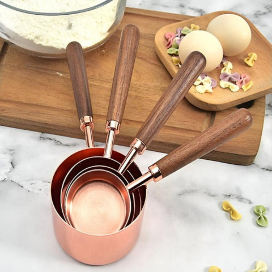 Premium Measuring Cups & Spoons | Steel Set with Wood Handle