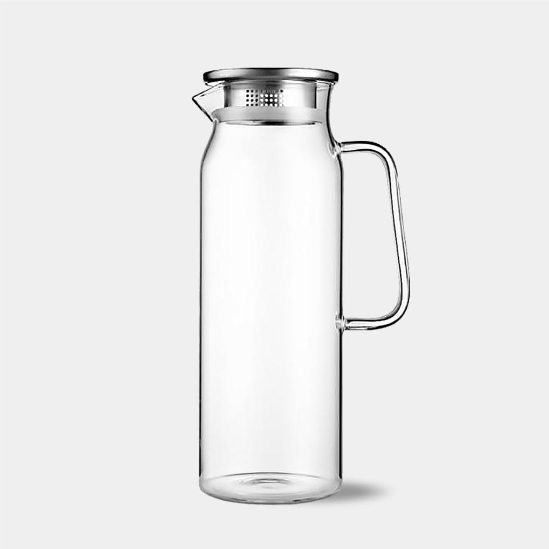 Elegant Glass Water Pitcher with Heat Resistant Steel Lid 1.6 Litre