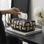 Minimalist Woven Tissue Box Cover | Contemporary Decor Set Black