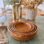 Artisan Nesting Wooden Bowl Collection | 5 Piece Set Serving Brown