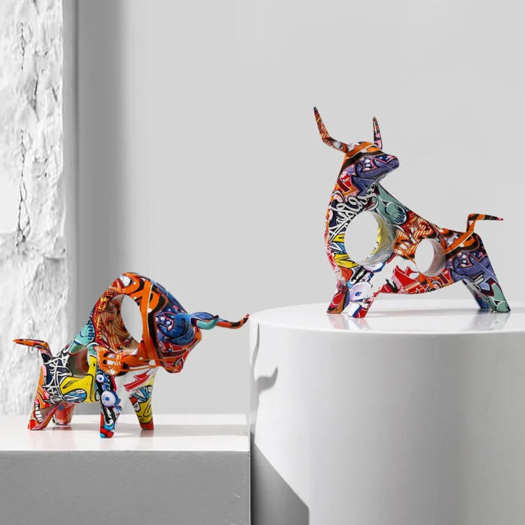 Bold Graffiti Bull Statue as a Modern Design Accent Art