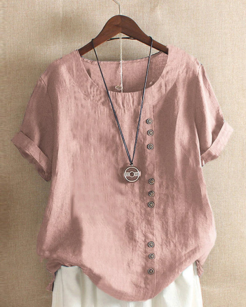 Women’s Casual Button Detail Blouse for Summer Styling Pink