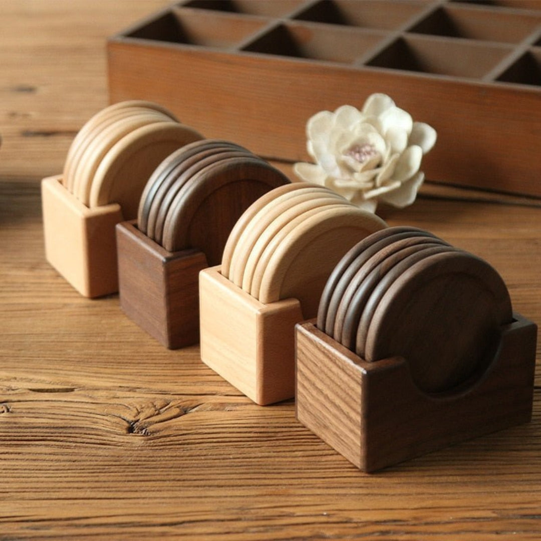 Traditional Japanese Wooden Coaster Set for Dining Tables Use