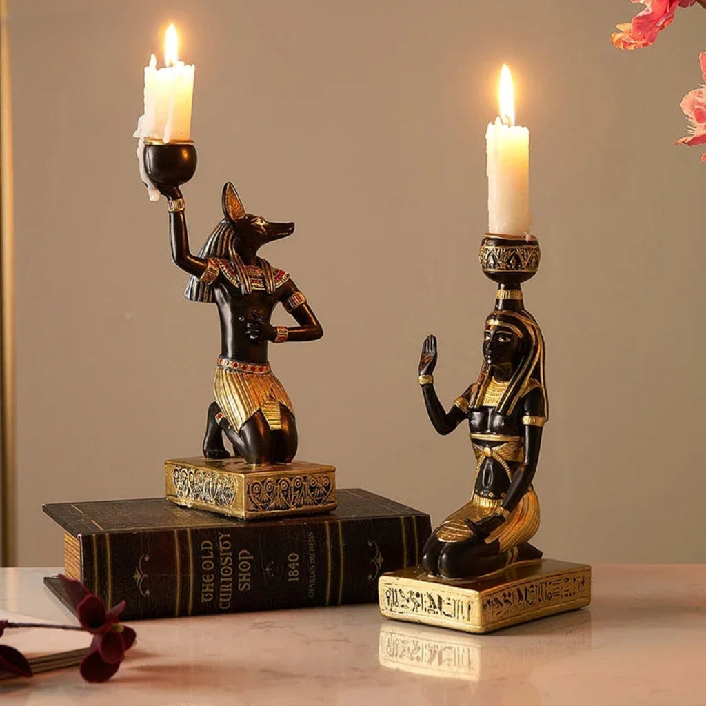 Sculptural Egyptian Candle Stand for Tabletop Decor Display