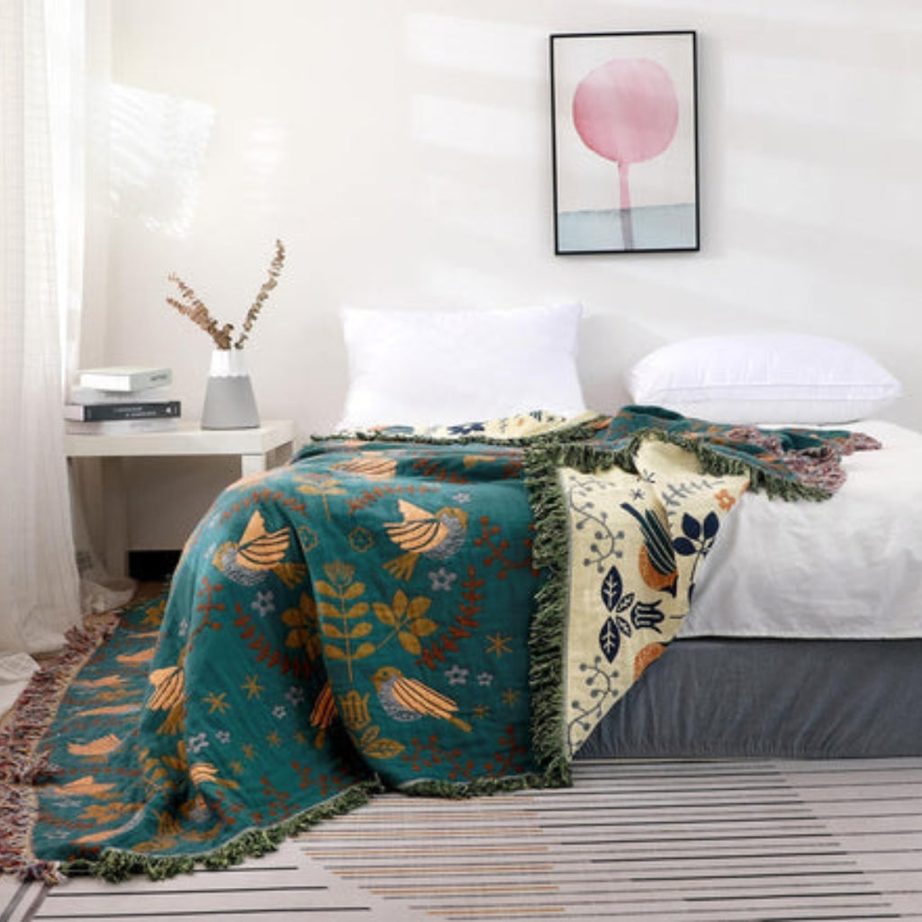 Scandinavian Reversible Throw | Nordic Bird Pattern Style