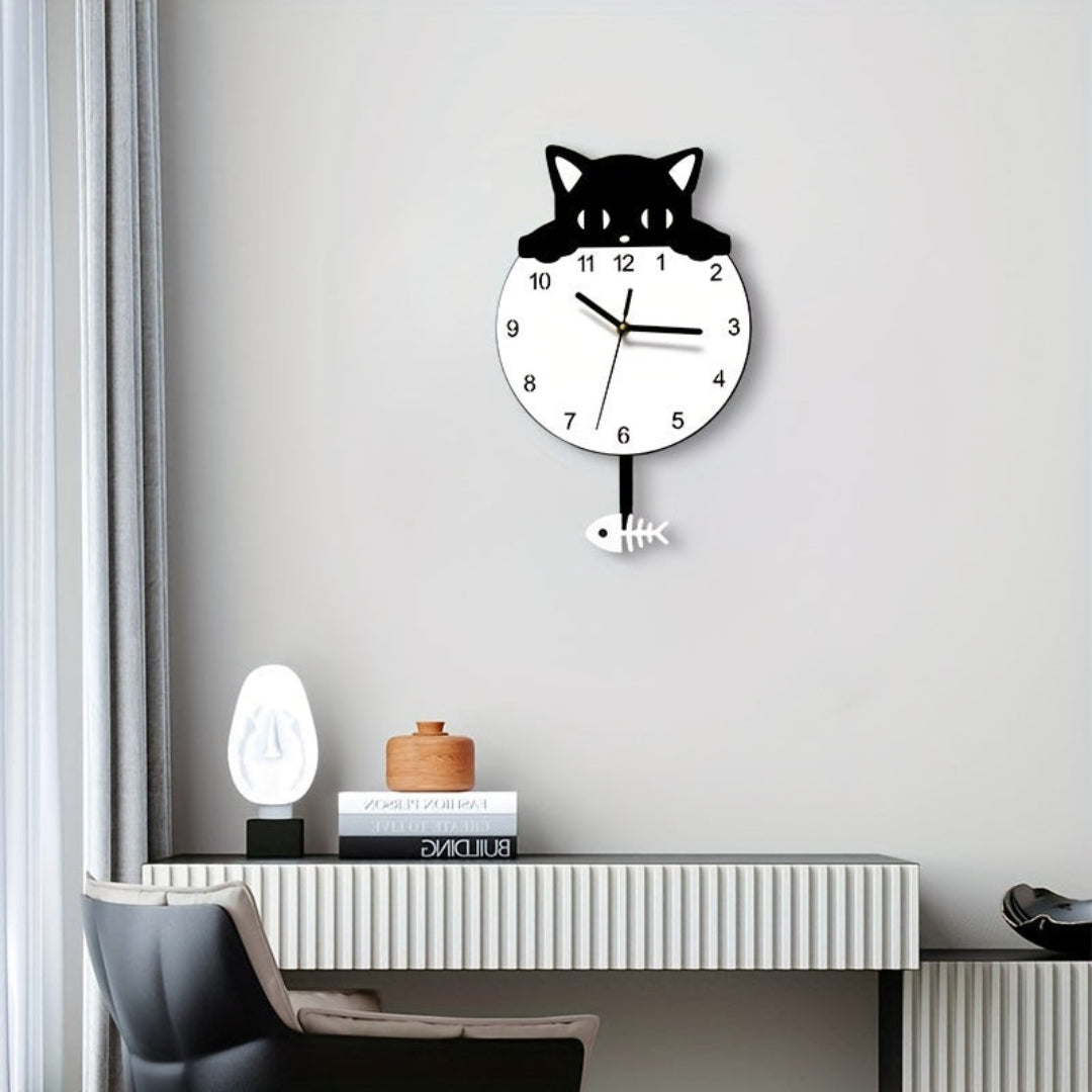 Charming Swinging Cat Wall Clock for Creative Interiors Black