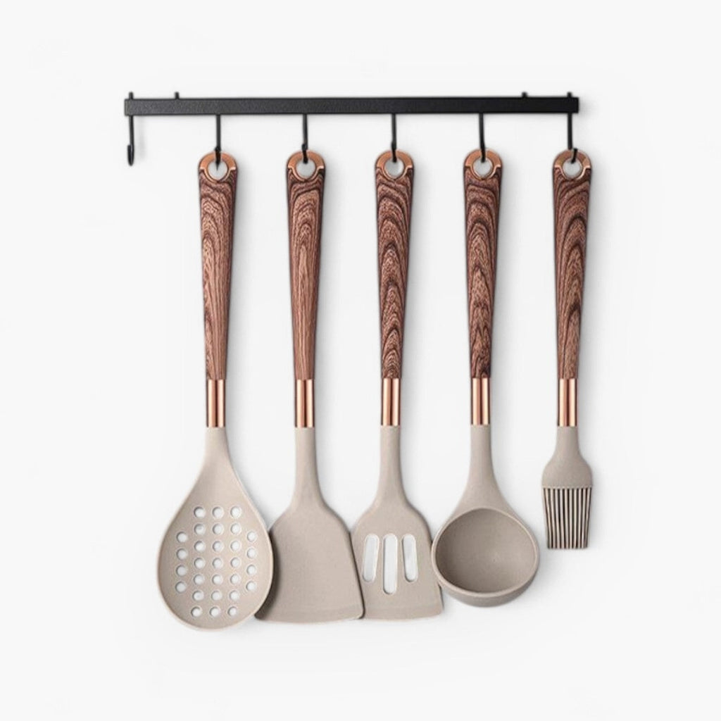 Modern Kitchen Utensil Set with Gold Accent Handles Home