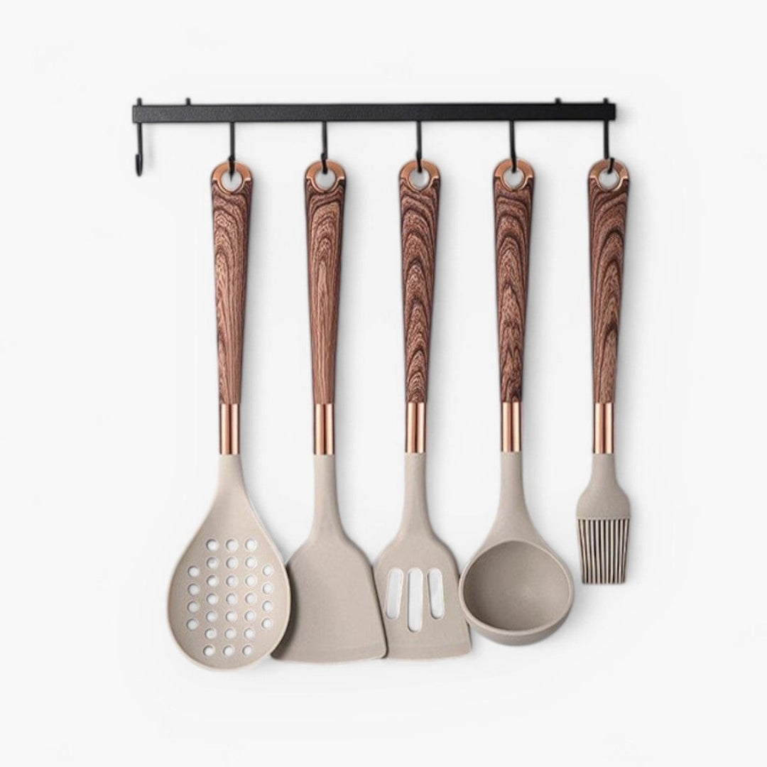 Modern Kitchen Utensil Set with Gold Accent Handles Home