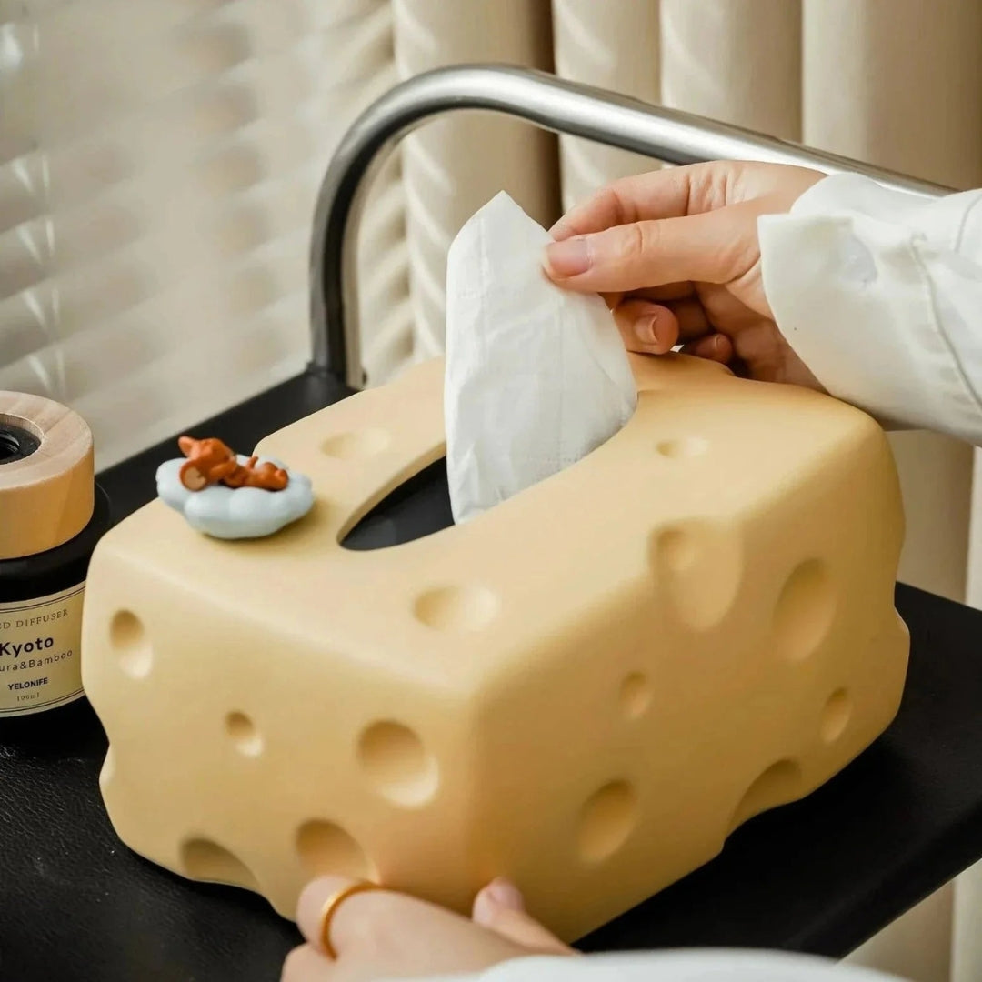 Playful Cheese Shaped Ceramic Tissue Box | Modern Accent Yellow