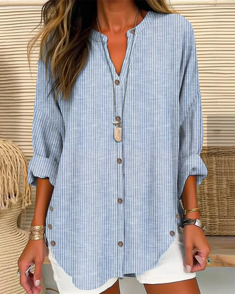 Women’s Relaxed Striped Button Blouse – Casual Summer Top Blue