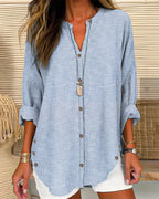 Women’s Relaxed Striped Button Blouse – Casual Summer Top Blue