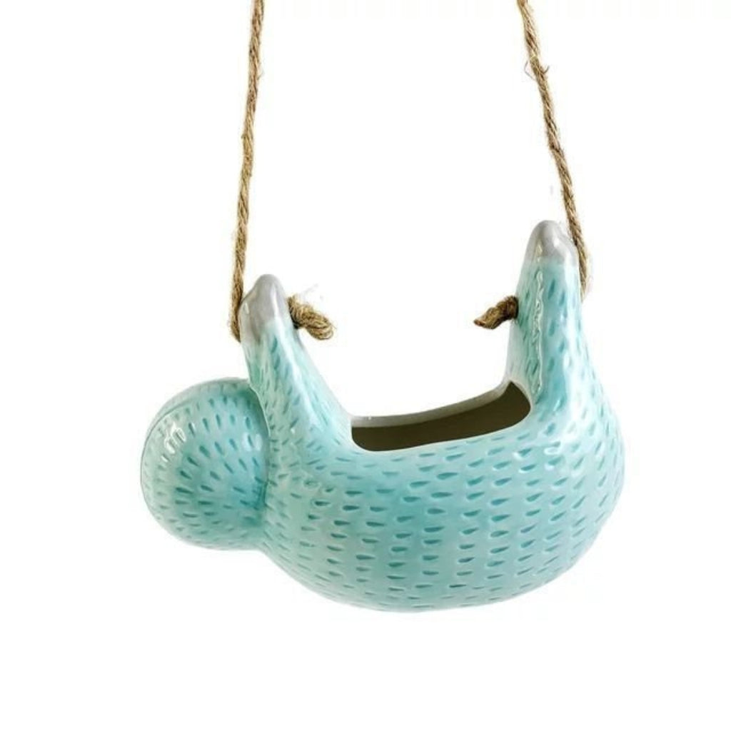 Creative Ceramic Sloth Hanging Flowerpot with Hemp Rope
