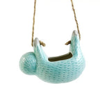 Creative Ceramic Sloth Hanging Flowerpot with Hemp Rope