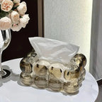 Elegant Acrylic Tissue Box with Sculptural Contemporary Form Beige