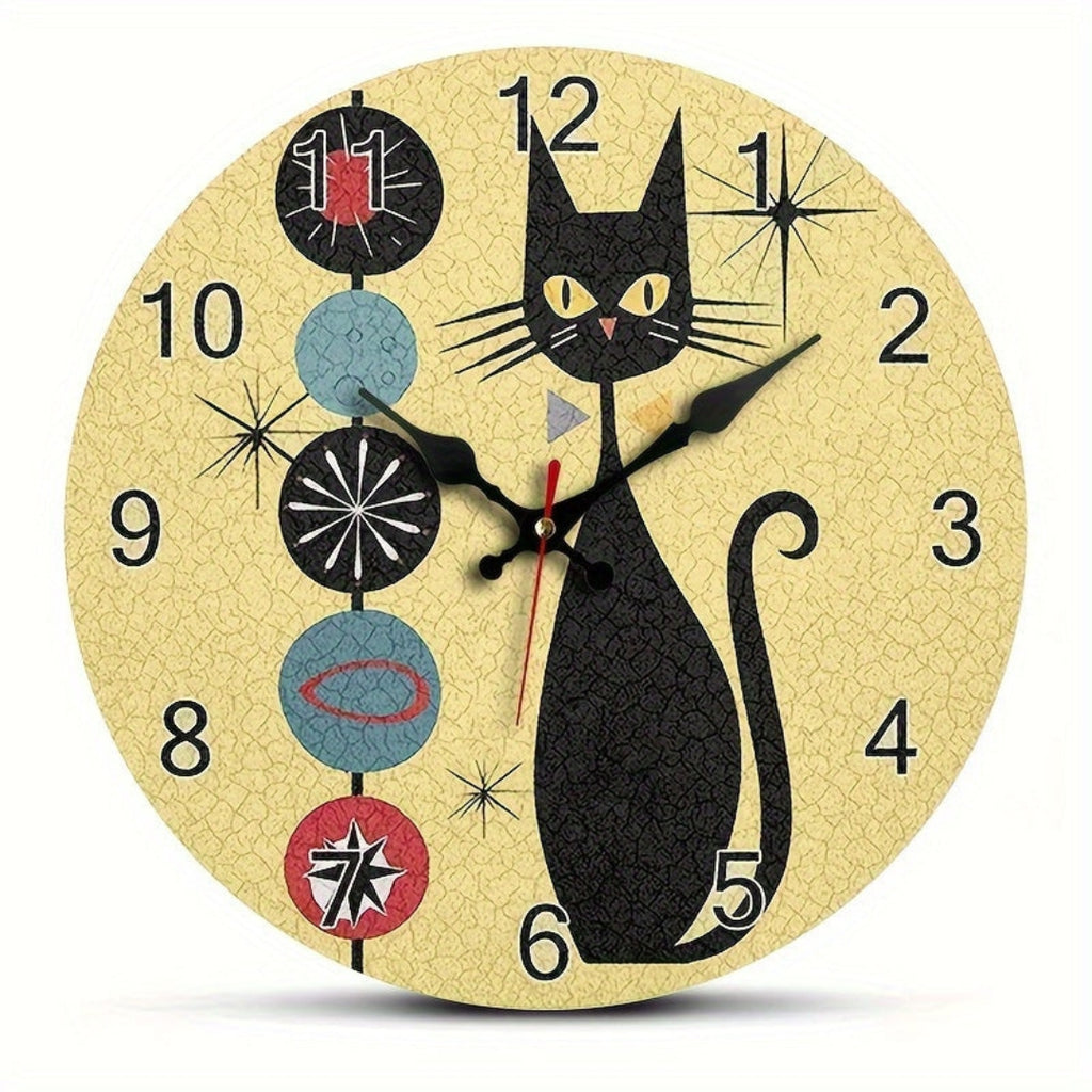 Whimsical Cat Wooden Wall Clock for Creative Home Style 25cm