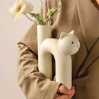 Minimalist H Shaped Cat Vase | Sculptural Ceramic Decor Cream