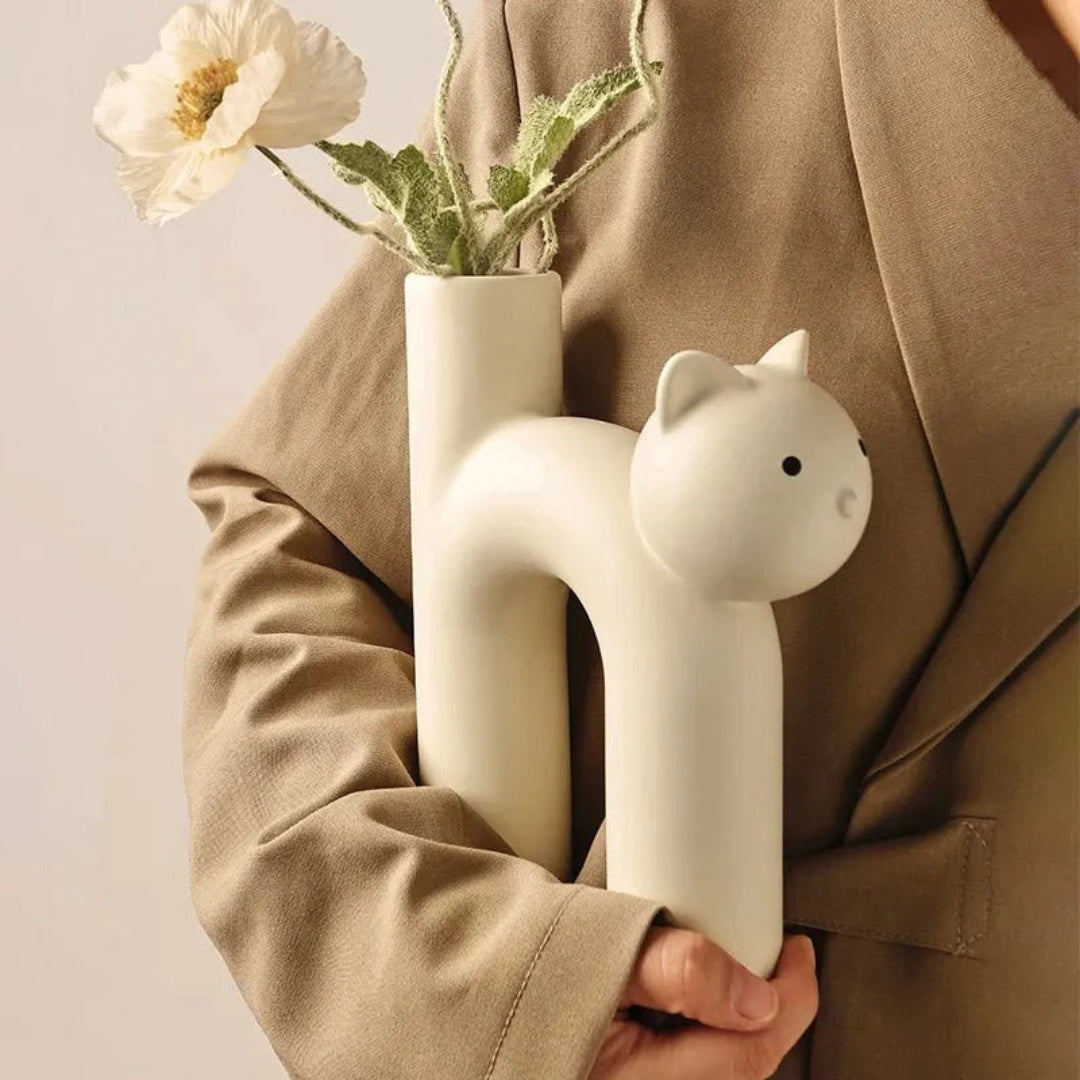 Minimalist H Shaped Cat Vase | Sculptural Ceramic Decor Cream