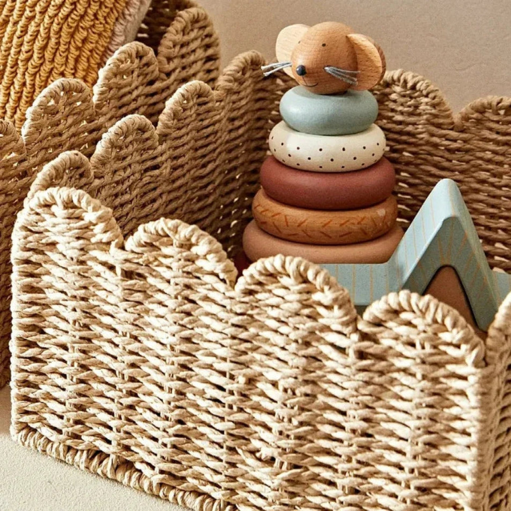 Handwoven Wicker Storage Basket | Minimal Wave Edge Storage