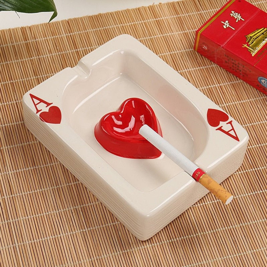Poker Heart Ceramic Ashtray | Modern Card Design Decor Red Heart