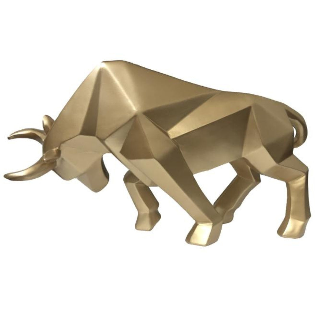Dynamic Charging Bull Statue | Contemporary Decor Statement Gold