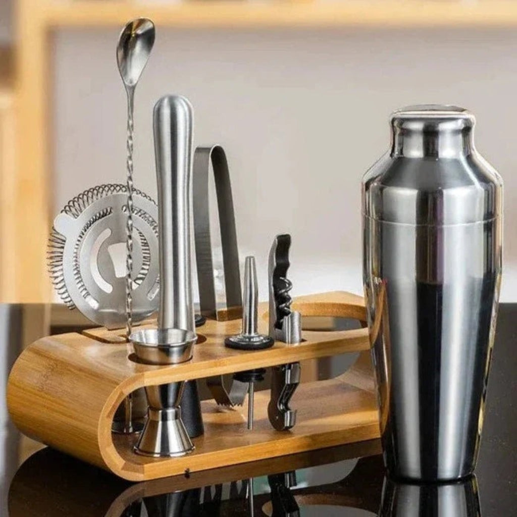 Elegant Cocktail Shaker Set with Essential Bar Accessories Silver