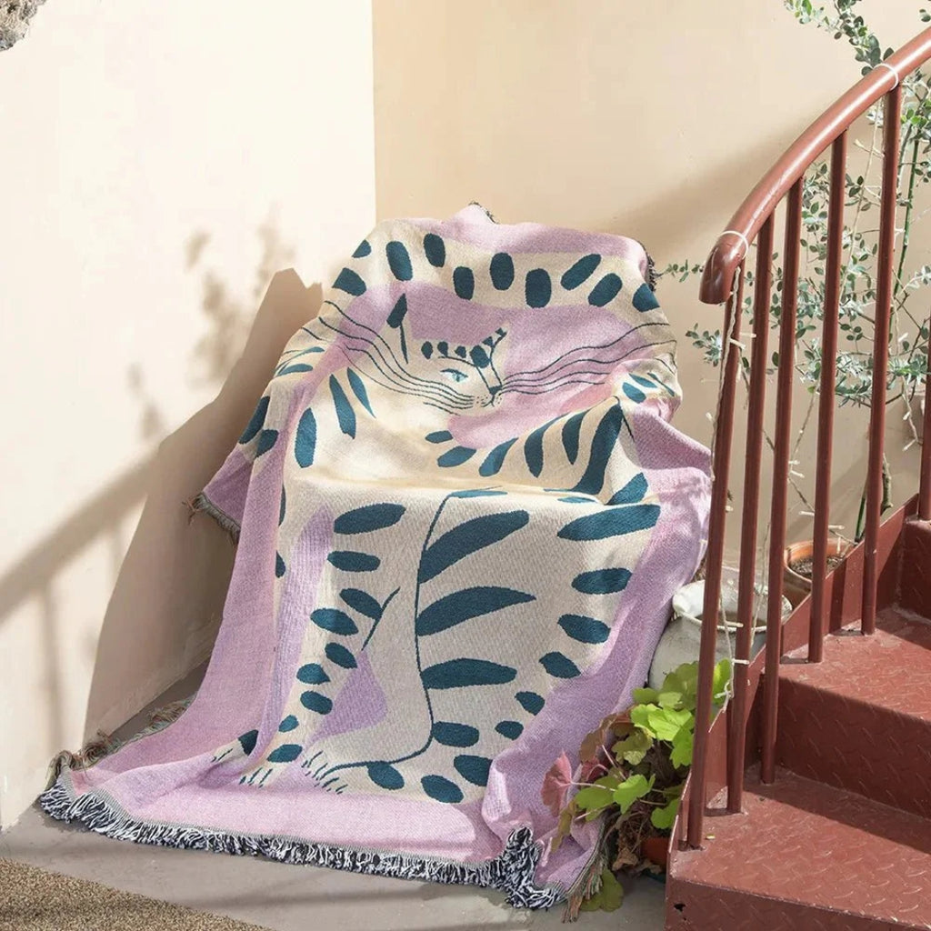 Whimsical Pink Cat Sofa Blanket Accent for Modern Homes