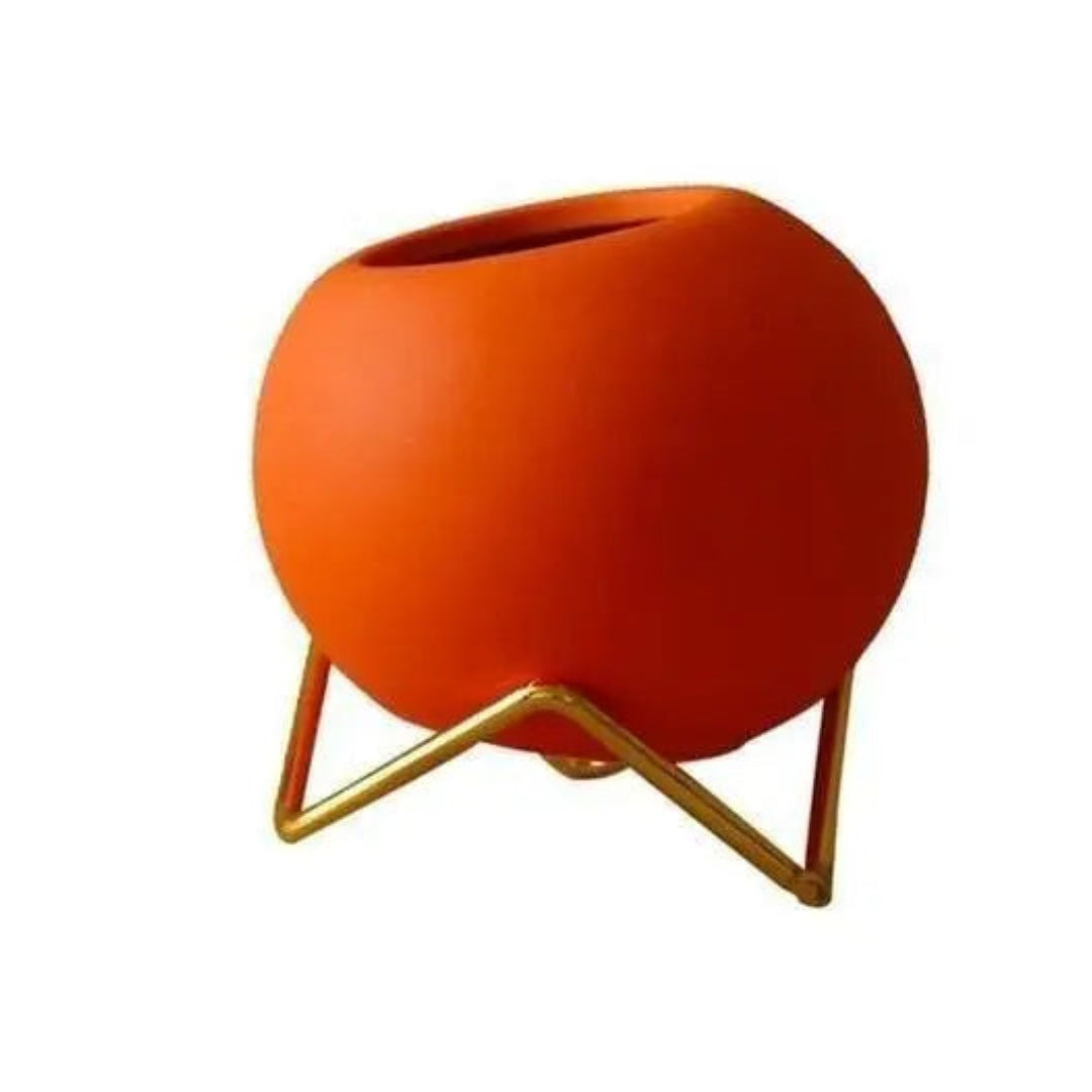 Modern Ceramic Plant Pot with Stand | Stylish Display Accent Orange