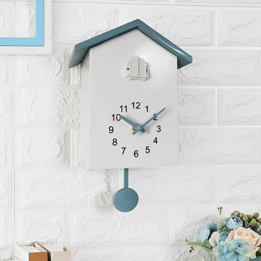 Decorative Quartz Cuckoo Wall Clock for Interior Decor Spaces Blue & White