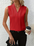 Women’s Elegant Sleeveless Blouse with Pleated Front Red