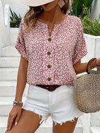 Women’s Chic Floral Summer Print Blouse – Casual Everyday Top Pink