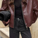 Sleek Zipper Leather Jacket